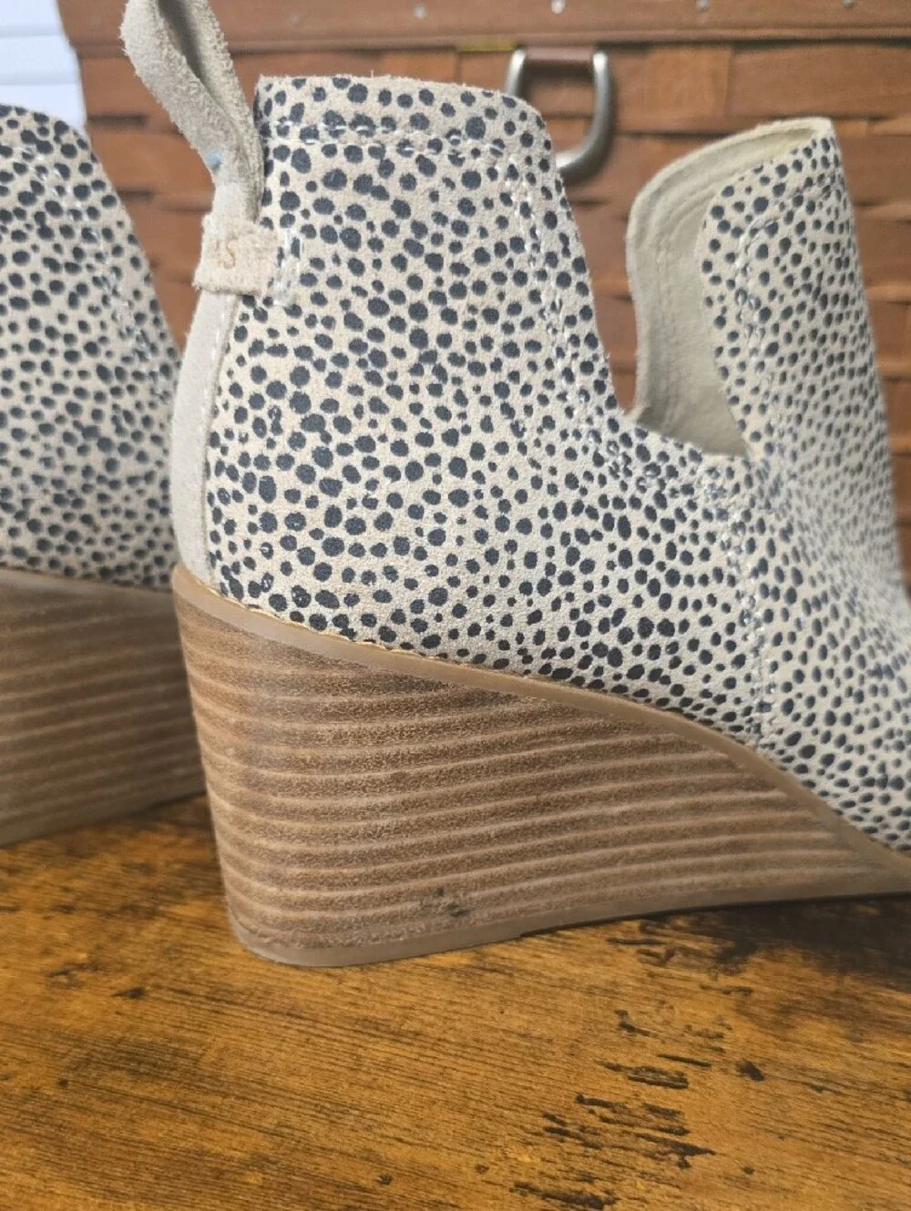 TOMS Kallie wedge booties In Cream With Black Dot Print